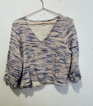 MADEWELL Blue White V- Neck Long Sleeve Cotton Sweater size Extra Large thumbnail 1