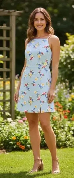 French Connection Light Blue Floral High Neck Dress thumbnail 1
