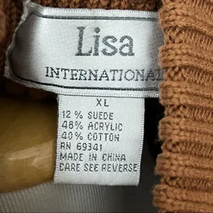 Vintage Y2K Lisa International Sweater Jacket Camel Suede / Crochet Knit XL thumbnail 5