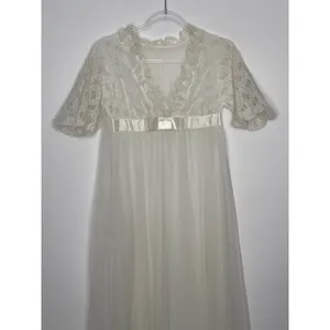 American Vintage 1970s Ivory Lace Chiffon Bridal Robe Gown Unbranded Small P thumbnail 14
