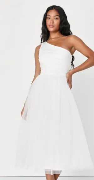 LULUS Bridal Bachelorette Engagement Bridal Shower Sexy One Shoulder Midi Dress thumbnail 1