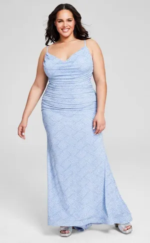 NWT B Darlin Plus Size Glitter-Knit Prom Dress Gown 5DH8978 14W Light Blue thumbnail 1