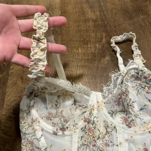 Y2K Mesh Floral Bustier Corset Crop Top Sz Medium thumbnail 5