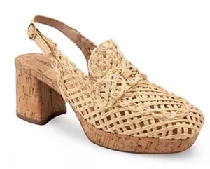 Aerosoles Natural Raffia Woven Block Cork Heel Platform Sandals like New Sz 9.5 thumbnail 1