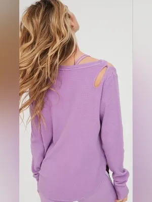Offline by aerie American Eagle long sleeve cut out detail waffle knit medium thumbnail 2