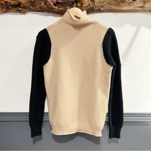 On Trend Cream and Black Turtleneck Sweater thumbnail 2