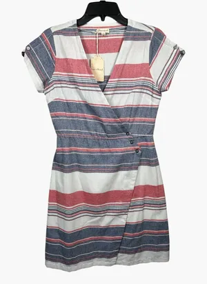 NWT Hem & Thread Small Dress 100% Cotton Striped Short Sleeve Wrap Womens thumbnail 1