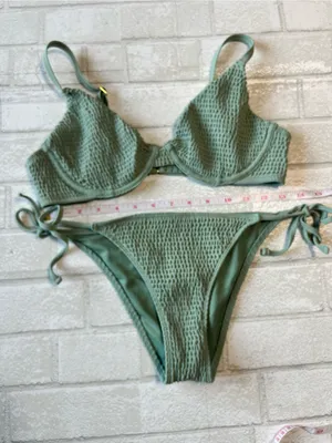 Hollister Textured Sage Green Two-Piece Bikini Set Size XS/M thumbnail 3