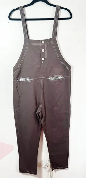 Gray Contrast Stitch Gingham Lined Overalls Size Medium‎ Jumpsuit thumbnail 1