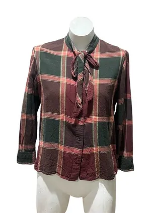 Madewell Blouse Womens Size M Multicolor Plaid Tie-Neck Button-Front thumbnail 1