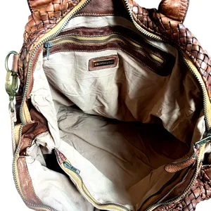 Bruno Magli Brown Woven Leather Duffle Satchel Travel Bag Made Italy Y2K thumbnail 10