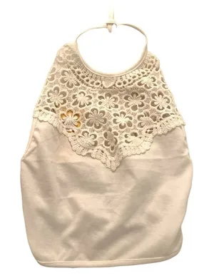 Reverse Women's Juniors Size Medium Crochet Tie Back Crop Top White Halter #9687 thumbnail 1