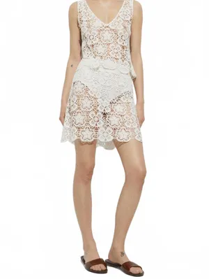 Mango Crochet Floral Mini-Skirt NWT Off White Small thumbnail 8