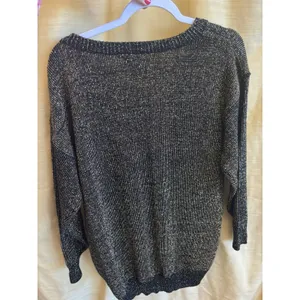 Jamie Scott‎ Vintage Black Gold Metallic Shimmer V-Neck Knit Sweater Small thumbnail 4