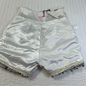 Elegant Wool Blend Golden High Waist Festive Striped Fringe Shorts in Size L thumbnail 13