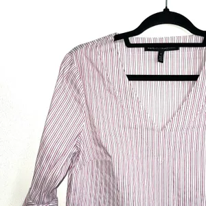 White House | Black Market White & Pink Striped Bell Sleeve V-neck Popover Top thumbnail 3