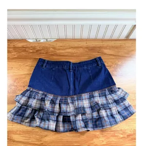 Halara Denim Plaid Ruffle Tiered Mini Skirt Size S NWT thumbnail 2