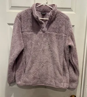 Eddie Bauer Womens Fleece Pullover Sweatshirt‎ Lilac Purple L Snap Neck Pockets thumbnail 1