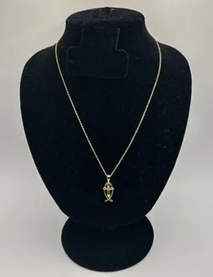 Vintage Real Gold Ichthys Fish Cross Pendant Chain Plated Stainless Steel thumbnail 1