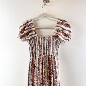 o.p.t Floral Daphne Puff Sleeve Smocked Tiered Midi Sundress White Pink Large thumbnail 4