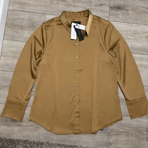 Banana Republic Womens XL Bronze Gold Satin Classic Fit Button Down Blouse‎ NWT thumbnail 1