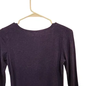 Aerie Navy Blue Knit Rib Long Sleeve Snap Front Classic Henley Bodysuit Medium thumbnail 5