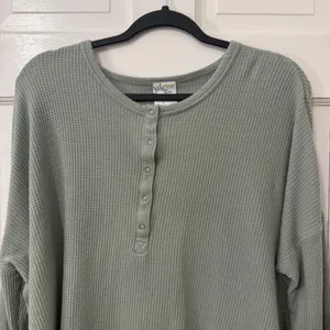 OFFLINE by Aerie Waffle Henley Top Large Sage‎ Green Cotton Thumbholes Oversized thumbnail 3
