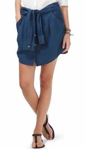 Theory Neini Chambray Mini Skirt Sz 6 Linen Blend Skirt with Mock Sleeve Belt thumbnail 1
