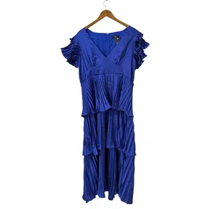 Lulus Stunning Desire Cobalt Blue Satin Pleated Tiered Midi Dress size XXL NWT thumbnail 5