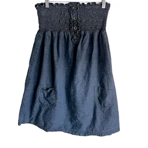 Vintage Mossimo Smocked Strapless Chambray Dress‎ thumbnail 2