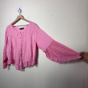 VTG 90s Women Indie Fairy‎ Embroidered Crochet Top XL Pink Flare Western Boho thumbnail 3