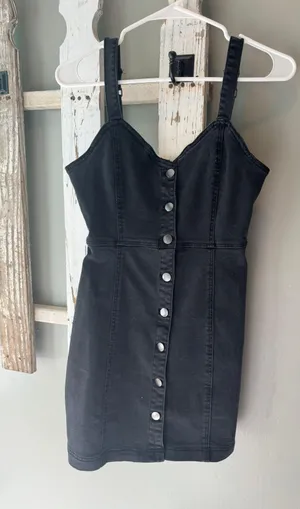 NWOT Black Denim Button Down Dress thumbnail 1