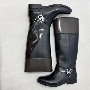 Michael Kors Fulton Tall Rain Boots Black‎ and brownSize 8 thumbnail 4