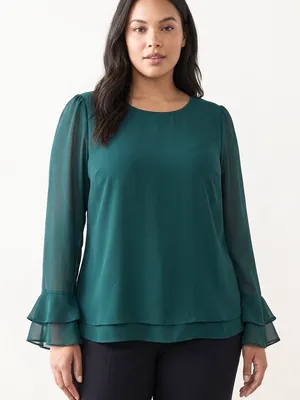 Naked Zebra Green Chiffon Blouse Size L Flared Cuffs Keyhole Back Sheer⁠ thumbnail 1