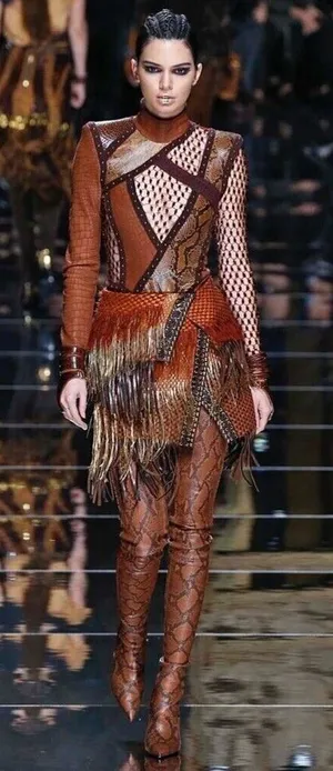 Balmain F17 Runway Skirt Brown Tribal Lamb Leather Fringe Brass Kendall Jenner thumbnail 1