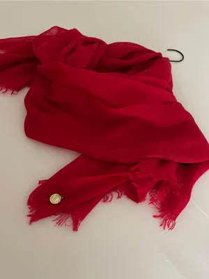 Calvin Klein Red Scarf Gold Charm Eyelash Fringe thumbnail 2