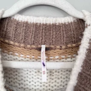 Free People Foxy Stripe Wool Blend Cropped Puff Sleeve Sweater Cream Brown XS thumbnail 5