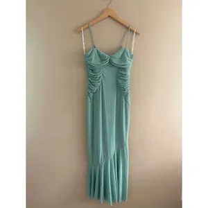 Lulus Giorgina Sage Mesh Gathered Trumpet Midi Dress Size Medium Cocktail Sexy thumbnail 4