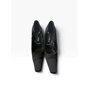 Vintage 90s Prada Black Crepe De Chine Mary Jane Heels 37.5 Box Model Off-Duty thumbnail 3
