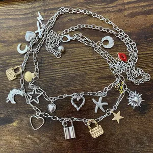 Silver Harajuku Y2K Charm Layered Chain Belt, Fits 18.5-39 Inches, X7GA1306 thumbnail 1
