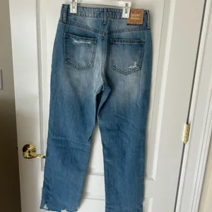 Women's Blue Distressed Jeans hippie girl 90’s straight jeans thumbnail 3