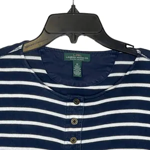 LRL Lauren Jeans Co. Striped Henley‎ Top Women Medium 3/4 Sleeve Front Button thumbnail 2