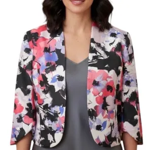 Retro Floral Waist Jacket Pink Black 14 Open Front Evan Picone Black Label thumbnail 1