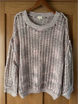 NWOT POL Open Knit Balloon Sleeve Oversized Sweater in Rose Women’s Small thumbnail 5