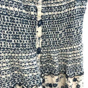 Mixed floral print boho smocked shirred midi maxi patchwork navy white dress thumbnail 7