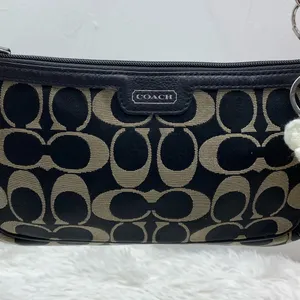 y2k COACH Black Signature Canvas Mini Purse Wristlet with Card Slots thumbnail 5