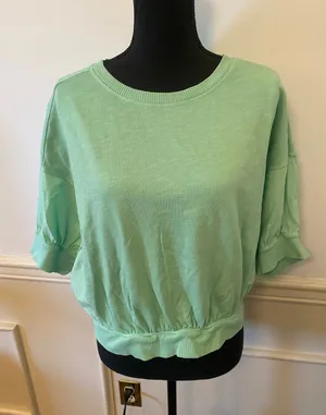 Anthropologie Pilcro Cropped Batwing Puff Sleeve Sweatshirt Top Cropped Panel thumbnail 1
