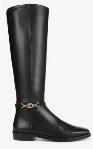 Sam Edelman Clive Black Leather Square Toe Knee High Boots Gold Hardware 7M thumbnail 1