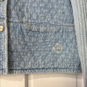 Blue Willi’s Denmark Quilted Denim Jacket Knit Sleeves Button 90s Vintage Large thumbnail 4