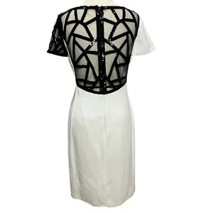 Angel Sanchez Sheath Dress 6‎ White Black Sequined Sheer Minimalist Renaissance thumbnail 4
